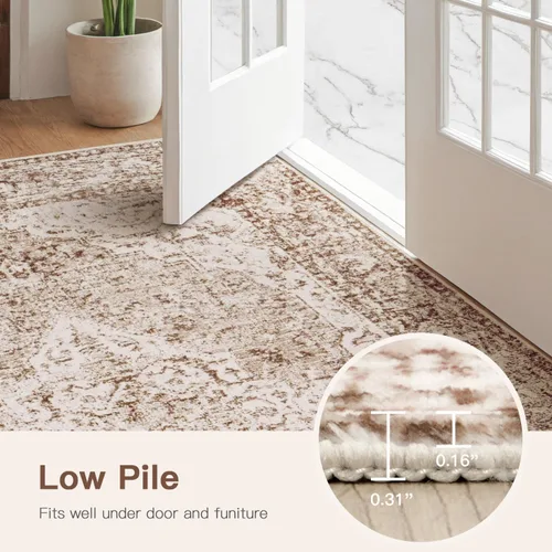 Miniatura 8 de Lofus Alfombras de área de 5 x 7 pies para sala de estar, alfombras lavables para dormitorio, cocina, alfombra bohemia vintage, suave, Vintage Beige