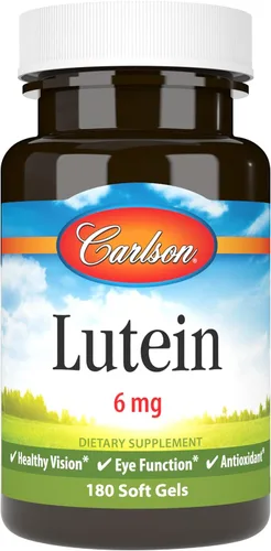 Carlson Luteína 6 mg, suplemento de apoyo para la visión y salud ocular, fórmula antioxidante con zeaxantina, 180 cápsulas blandas