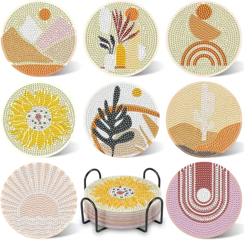 UPINS 8 piezas de posavasos de arte de diamante bohemio para bebidas, kits de arte de diamante DIY para adultos, niños, principiantes, suministros