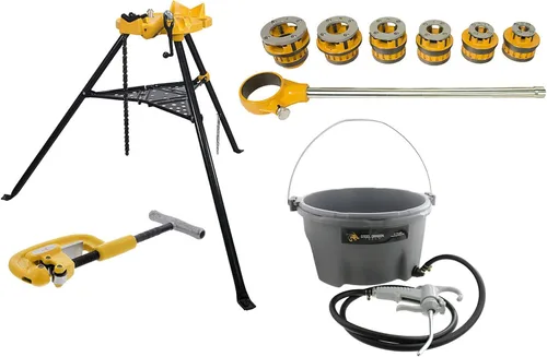 Steel Dragon Tools 12-R Kit de enhebrador de tubo de trinquete manual 418 engrasador 460 tornillo de cadena 2A cortador