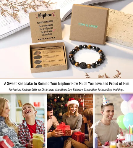 Miniatura 6 de TONY & SANDY Pulsera de piedra natural para niño, hijo, nieto, sobrino, hermano, novio, marido, abuelo, tío, papá, aniversario, cumpleaños, Navidad
