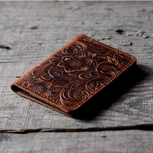 Miniatura 5 de JJNUSA Cartera de cuero minimalista hecha a mano para hombre, tarjetero, carteras desgastadas para regalos, Flor café., Minimalista