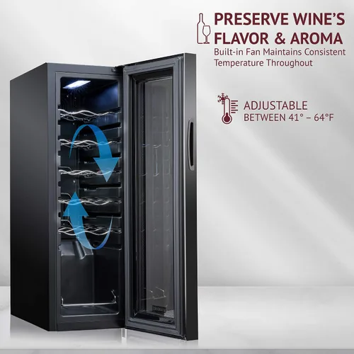 Miniatura 5 de Schmecke - Refrigerador de vino con compresor de 12 botellas con cerradura Gran bodega independiente Refrigerador de vino digital 41f-64f