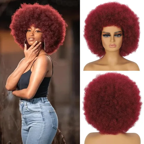 Miniatura 16 de Pelucas Afro para Mujeres Negras Pelucas Afro Rizadas de los 70s Suaves de Aspecto Natural Esponjosas y Saltarinas Pelucas Afro Negras Cabello