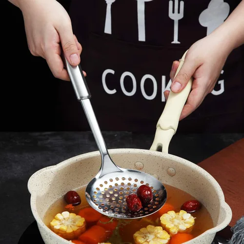Miniatura 6 de Berglander Skimmer, Colador de acero inoxidable, Espumador de cocina, Cucharas ranuradas, Para cocinar, Cuchara colador, Cocina de metal 5. Plata
