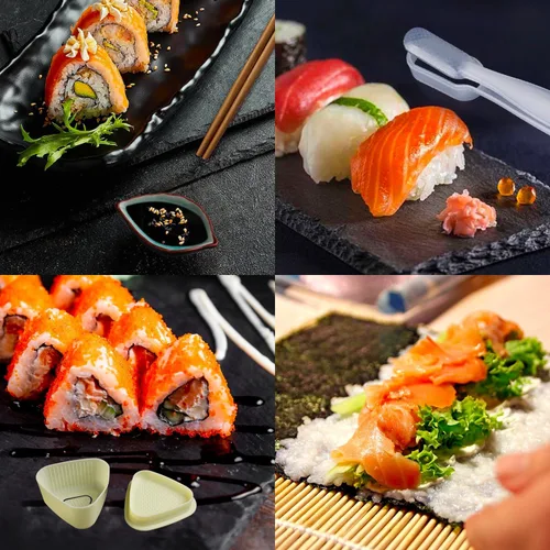 Miniatura 7 de Kit de Fabricación de Sushi, Juego Profesional de Fabricación de Sushi con Bazooka y Rodillo Incluye Alfombrilla de Bambú, Molde de Corte, Cuchillo