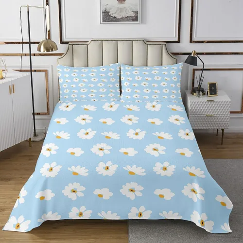 Miniatura 2 de Castle Fairy Daisy Florals Bedspread Twin Size,Cartoon Wildflowers Coverlet Set for Kids Girls Teens Adults Bedroom Decor,Retro Country