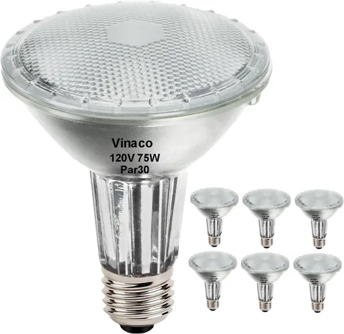 Miniatura 10 de Vinaco PAR30 cuello largo 60W, paquete de 6 bombillas halógenas PAR30 de cuello largo de larga duración, luz de inundación cálida blanca 2800K