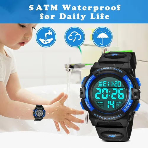 Miniatura 5 de Reloj analógico para niños, reloj para niños de 6 a 15 años, reloj digital para deportes al aire libre, multifuncional con cronógrafo LED 50 M