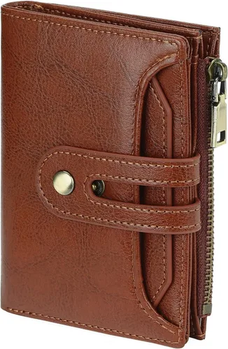Miniatura 11 de GOIACII - Cartera pequeña para mujer con bloqueo RFID, piel auténtica, compacta, de dos pliegues, con soporte para tarjetas y bolsillo