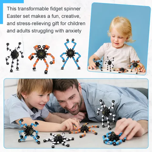 Miniatura 3 de Jerify Paquete de 40 divertidos juguetes sensoriales para la ansiedad con cadena transformable, robot de dedo de juguete de bricolaje, spinners