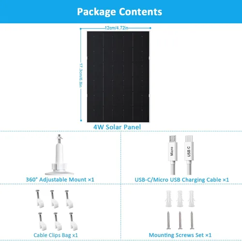 Miniatura 2 de Zivif Panel Solar USB para Cámara de Seguridad, Cargador Solar de 4W para Cámara de Batería Recargable, Resistente al Agua IP66, Montura Ajustable 1
