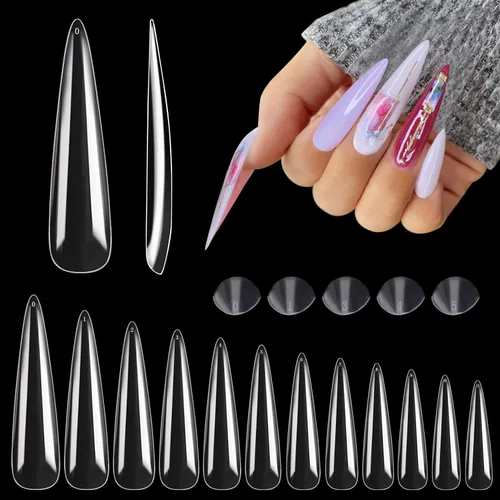 Miniatura 8 de 312 piezas de puntas de uñas de tacón extra largas para uñas acrílicas profesionales, puntas de uñas de tacón de media cubierta 4XL, extensión