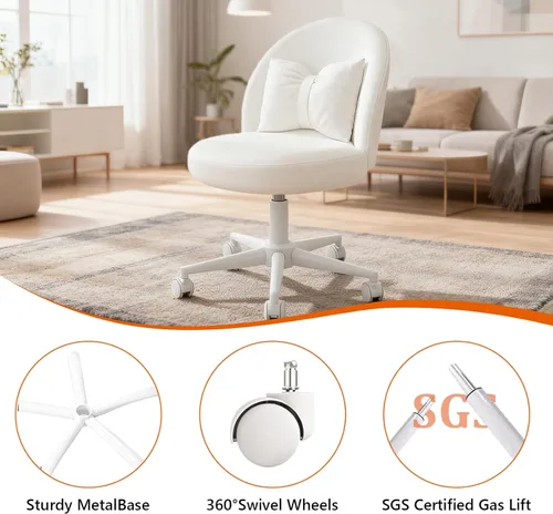 Miniatura 6 de Silla de escritorio de terciopelo con almohada, silla de oficina sin brazos de altura ajustable, sillas de maquillaje de tapicería suave, silla