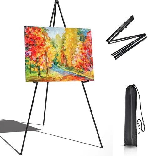 Caballete de arte portátil de 63 pulgadas, soporte de fotos negro para exhibición con bolsa, soporte de caballete de arte de mesa para letreros,