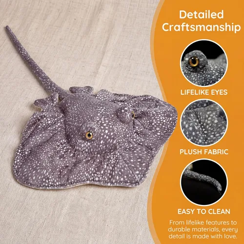 Miniatura 6 de Juguete de peluche de pez raya de simulación – 20 pulgadas, manta raya, leopardo, mantarraya, leopardo, mantarraya, juguete de mar profundo, lindo