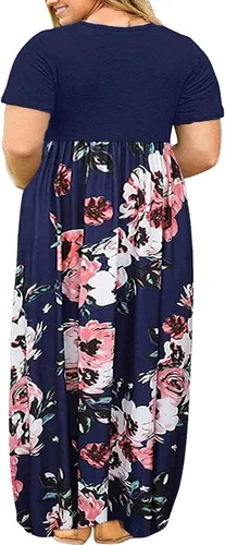 Miniatura 2 de Kancystore Women's Short Sleeve Plus Size Maxi Dress with Pockets Loose Casual Summer Dresses XL-5X
