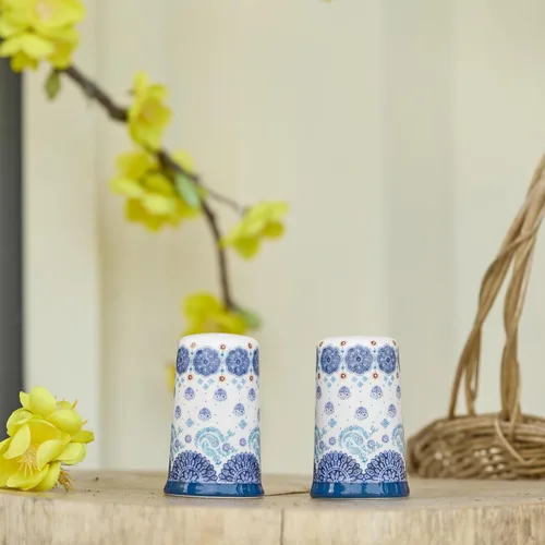Miniatura 3 de Juego de salero y pimentero de cerámica Talavera azul de Bico, para cocina o decoración, apto para lavavajillas