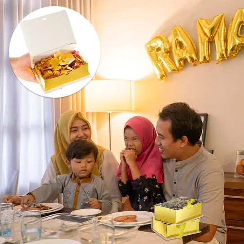 Miniatura 5 de Honoson 36 cajas de recuerdo de Ramadán Eid Mubarak de 4.5 x 3 pulgadas, cajas cuadradas de dulces Eid Al Fitr con cinta dorada para suministros