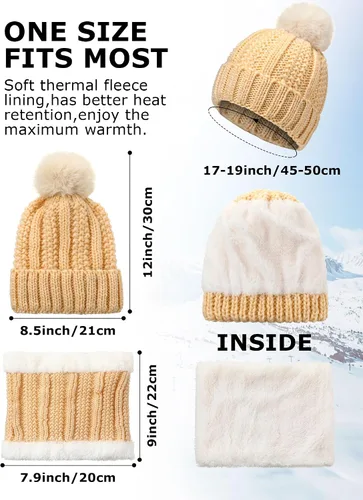 Miniatura 2 de Juego de 12 piezas de gorro de invierno, bufanda, guantes para pantalla táctil, forro polar, gorro de punto, bufanda calentador de cuello