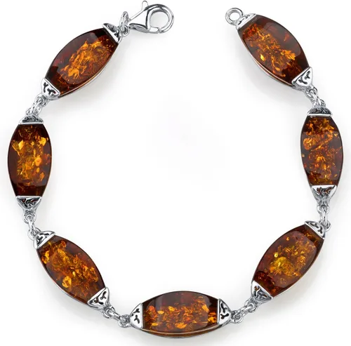 Peora Collar con colgante de ámbar báltico auténtico, pendientes y pulsera en plata de ley, color coñac rico