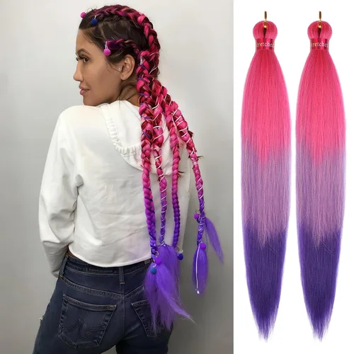 Miniatura 34 de Cabello trenzado negro preestirado, 2 paquetes de extensiones de cabello de trenzas de caja de 26 pulgadas, pelo sintético preestirado trenzado