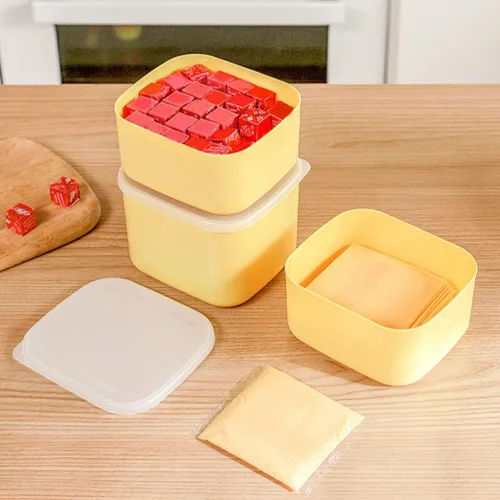 Miniatura 3 de CALLARON Mini recipiente de queso en rodajas para nevera, bloques de mantequilla, caja de almacenamiento de rebanadas de queso, plato de mantequilla