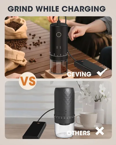 Miniatura 4 de CEVING Primer Molinillo de Café Recargable que Muele Mientras se Carga, Molienda 1.7X Más Rápida con 38 Configuraciones Ajustables Externas, Fresas