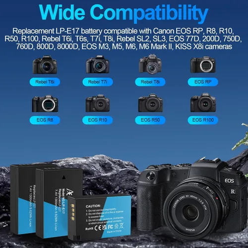 Miniatura 2 de Artman LP-E17 - Paquete de 3 baterías de 1300 mAh y cargador LCD de 3 ranuras para Canon EOS R50 R8 R10 RP R100, Rebel T8i T7i T6i T6s SL2 SL3, EOS