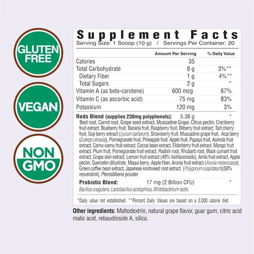 Miniatura 2 de Country Farms Super Reds, superalimento energizante de polifenoles, 40 frutas y bayas super, poderosos antioxidantes y polifenoles, apoya la energía