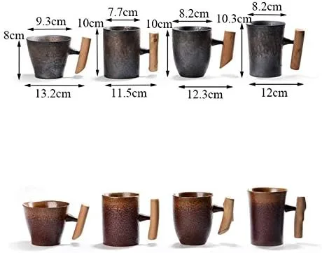 Miniatura 6 de Taza de café de cerámica vintage de estilo japonés, taza de té con leche y cerveza con mango de madera, taza para agua, oficina en casa (estilo 2 A)