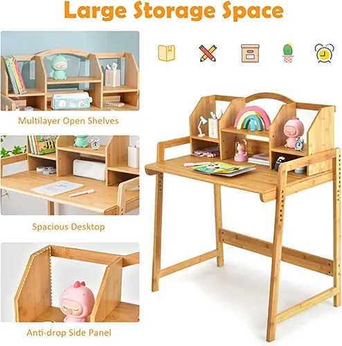 Miniatura 6 de UNICOO - Juego de escritorio y silla de bambú ajustable en altura para niños, escritorio para niños, mesa de estudio y juego de sillas