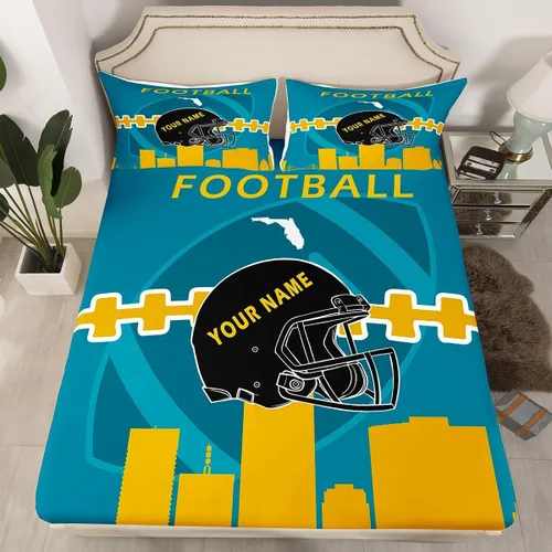 Miniatura 12 de Erosebridal Juego de sábanas bajeras personalizadas de fútbol americano para niños y niñas, juego de cama de jugadores de fútbol, juego de ropa