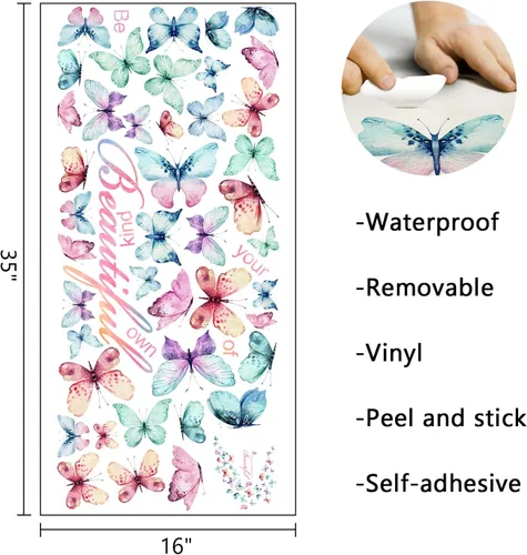 Miniatura 2 de Mfault Calcomanía de pared con frase inspiradora para niñas, diseño de mariposa, texto positivo, decoración para dormitorio, sala de estar