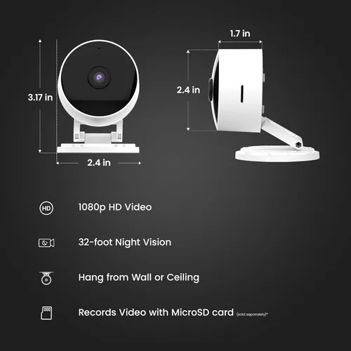 Miniatura 2 de Feit Electric Cámara de seguridad para interiores con detección de movimiento, visión nocturna de 30 pies, cabezal ajustable de 360°, WiFi de 2.4