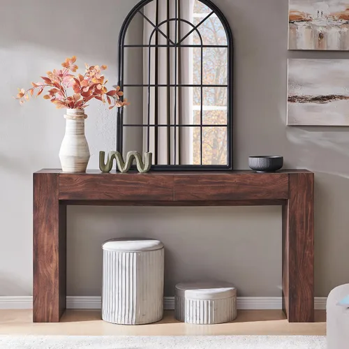 OKD Moderna mesa consola de entrada, mesa de sofá con cajones, mesa de pasillo de 63 pulgadas de largo detrás del sofá, diseño de madera gruesa para