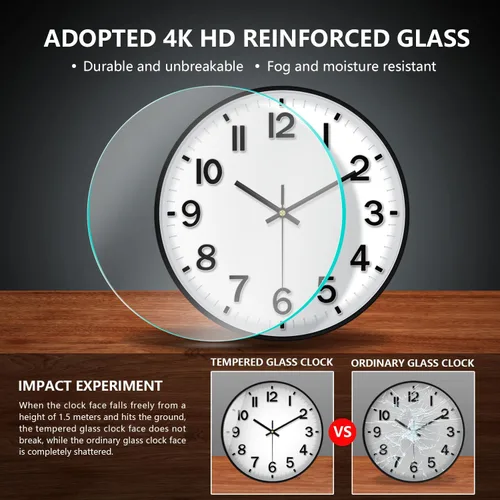 Miniatura 4 de Reloj de pared negro, reloj de pared de 8 pulgadas, funciona con pilas, redondo, moderno, sin tictac, silencioso, digital, analógico, pequeño, reloj