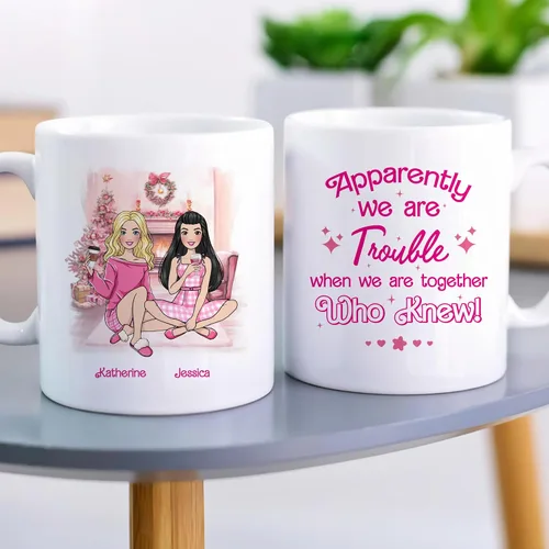 Miniatura 8 de Gossby Taza de café de Navidad personalizada para amigas, regalo de amistad de Navidad personalizado para 2 mejores amigos con diseño, nombre, taza