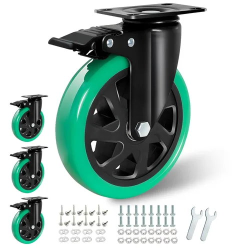 Miniatura 8 de Ruedas giratorias de 4 pulgadas, juego de 4 ruedas giratorias de placa de alta resistencia de 2000 libras, ruedas de muebles con freno, ruedas Verde
