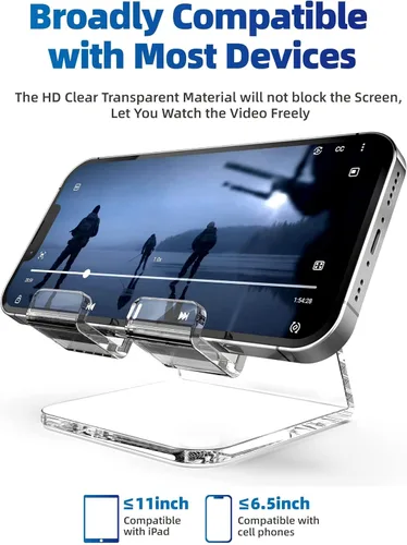Miniatura 5 de Soporte acrílico para teléfono celular, soporte de teléfono transparente para escritorio de oficina, tocador, cocina, mesita de noche, compatible