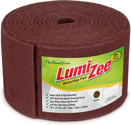 Almohadilla de fregado resistente de 19 pies de tamaño ultra grande, color marrón, 19 x 6 x 0.3 pulgadas (19.7 ft x 5.9 in x 0.315 in), manchas