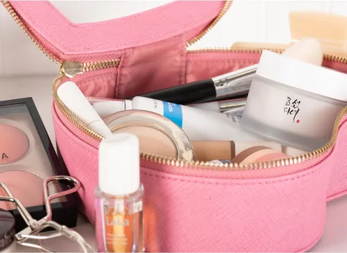 Miniatura 8 de Bolsa de maquillaje con forma de corazón – Bolsa de cosméticos de corazón rosa con cubierta transparente – Ideas de regalo para mujeres, mamá