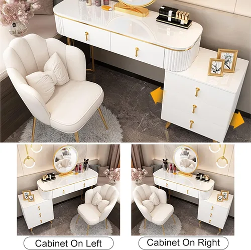 Miniatura 4 de Juego de tocador grande con luces LED, mesa de tocador de maquillaje con gabinete ajustable y taburete acolchado, 3 modos de iluminación, tocador