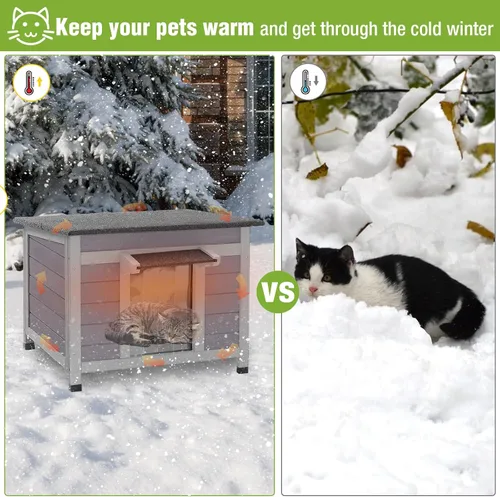 Miniatura 5 de GUTINNEEN Casa climatizada para gatos al aire libre con forro aislante para invierno, impermeable, refugio para gatos
