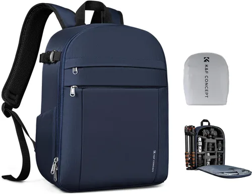 Miniatura 12 de K&F CONCEPT Mochila ligera para cámara, bolsa de fotografía profesional compatible con cámaras Canon/Nikon/Sony y accesorios para lentes, funda