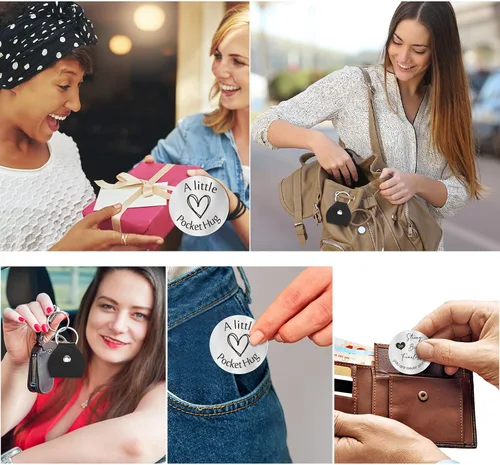 Miniatura 6 de Sureio Ficha de recuerdo de bolsillo para relaciones a larga distancia, recuerdo de acero inoxidable, regalo inspirador de doble cara con llavero