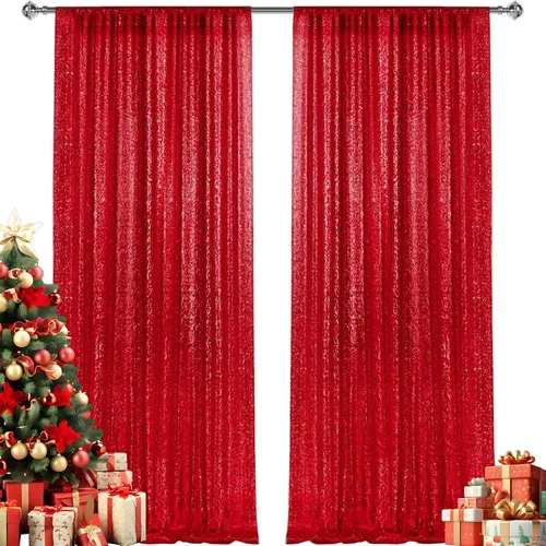 Miniatura 27 de 2 paneles de cortinas de fondo de lentejuelas verdes de 8 pies, cortinas de fondo de fotografía con purpurina para decoración de Navidad, boda