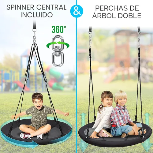 Miniatura 2 de SereneLife - Columpio en forma de platillo con kit para colgar en árbol, columpio de 40" para exteriores, 2 correas ajustables de cuerda para colgar