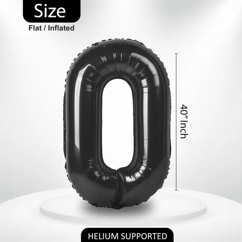 Miniatura 3 de 0 globos negros de 40 pulgadas – Fácil de inflar y desinflar reutilizable, globos de aluminio de Mylar número 0 de alta calidad para cumpleaños