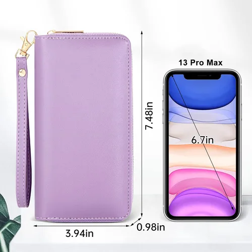 Miniatura 40 de Badiya Billetera para mujer con bloqueo RFlD de cuero con cremallera alrededor de carteras de gran capacidad